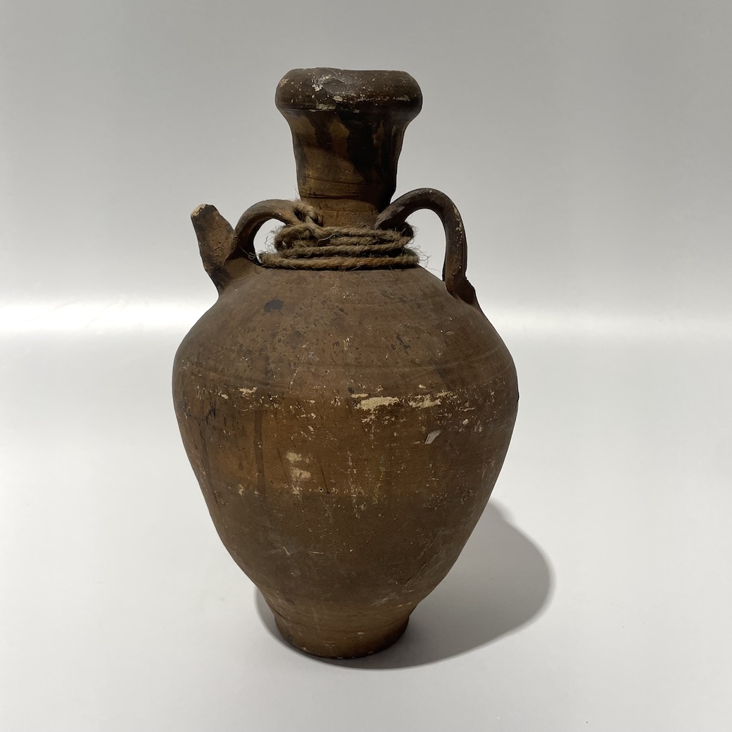 POT  URN, Rustic Terracotta - Tall Brown 32cm H w Spout and Rope 